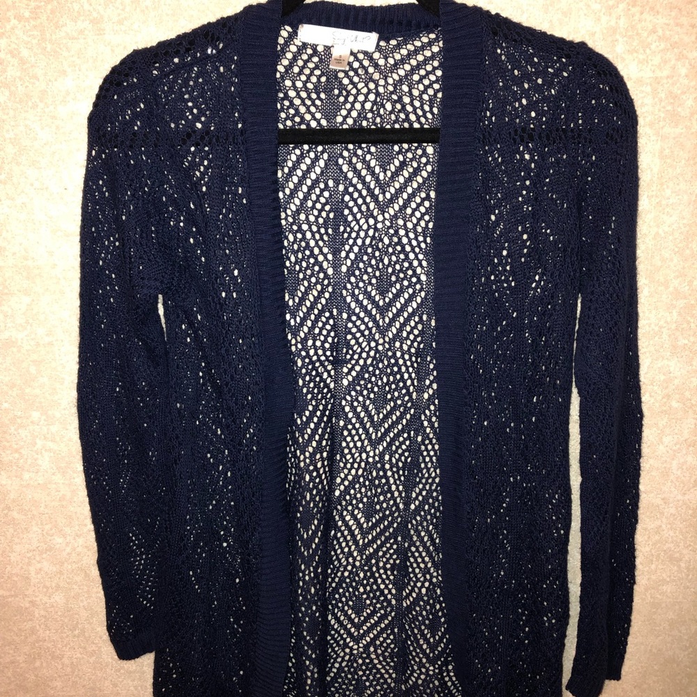 Blue crocheted cardigan
